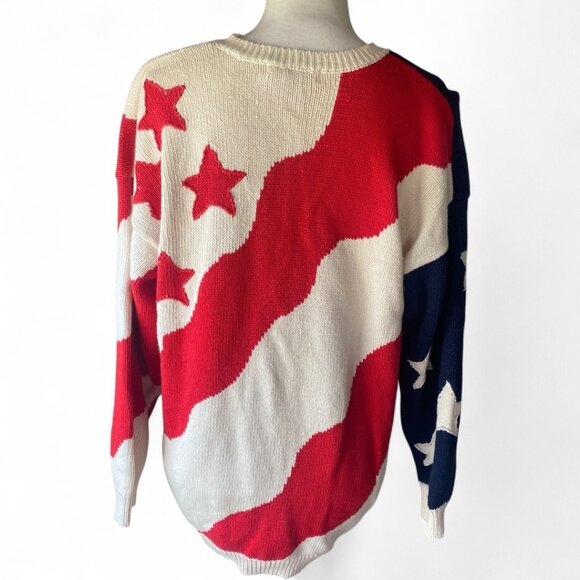Lauren Hansen VTG American Flag Novelty Knit Cardigan Sweater M Button Up Ramie - Picture 3 of 12
